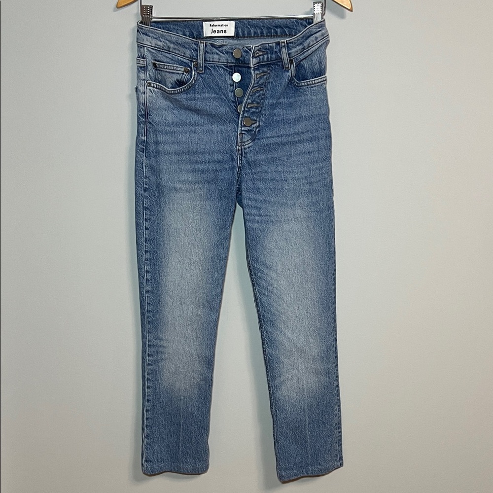 Reformation Liza Button Fly  High Rise Straight Leg Cropped Jeans Size‎ 25